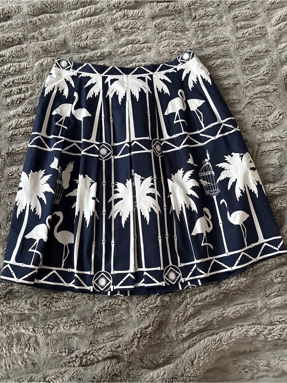 Talbots Navy and White Tropical Flamingo Circle Skirt